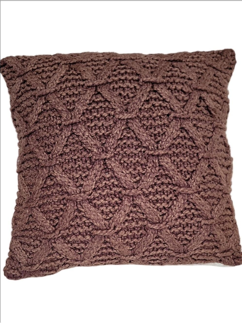 Hand-Knit Textured Throw Pillow - Brown 100% Cotton NWT